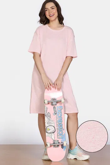 Buy Zivame 2 Mile Fashion Knit Cotton Loungewear Dress - Pink Dogwood